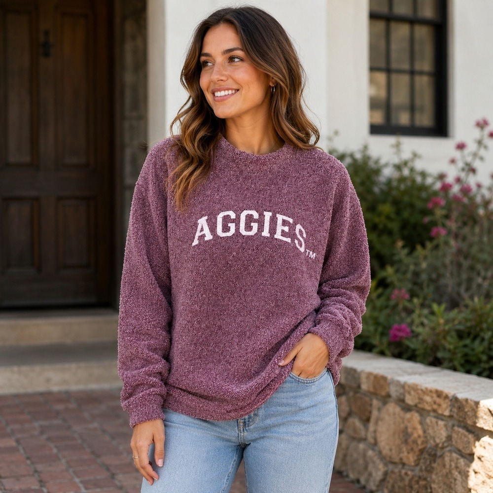 Woolly Threads‎ Aggies Pullover Sweatshirt Maroon Sherpa Knit Mock Neck Women S